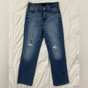 Kendall+Kylie Flattering High Rise Straight Crop Jeans Distressed Med Wash 7/28